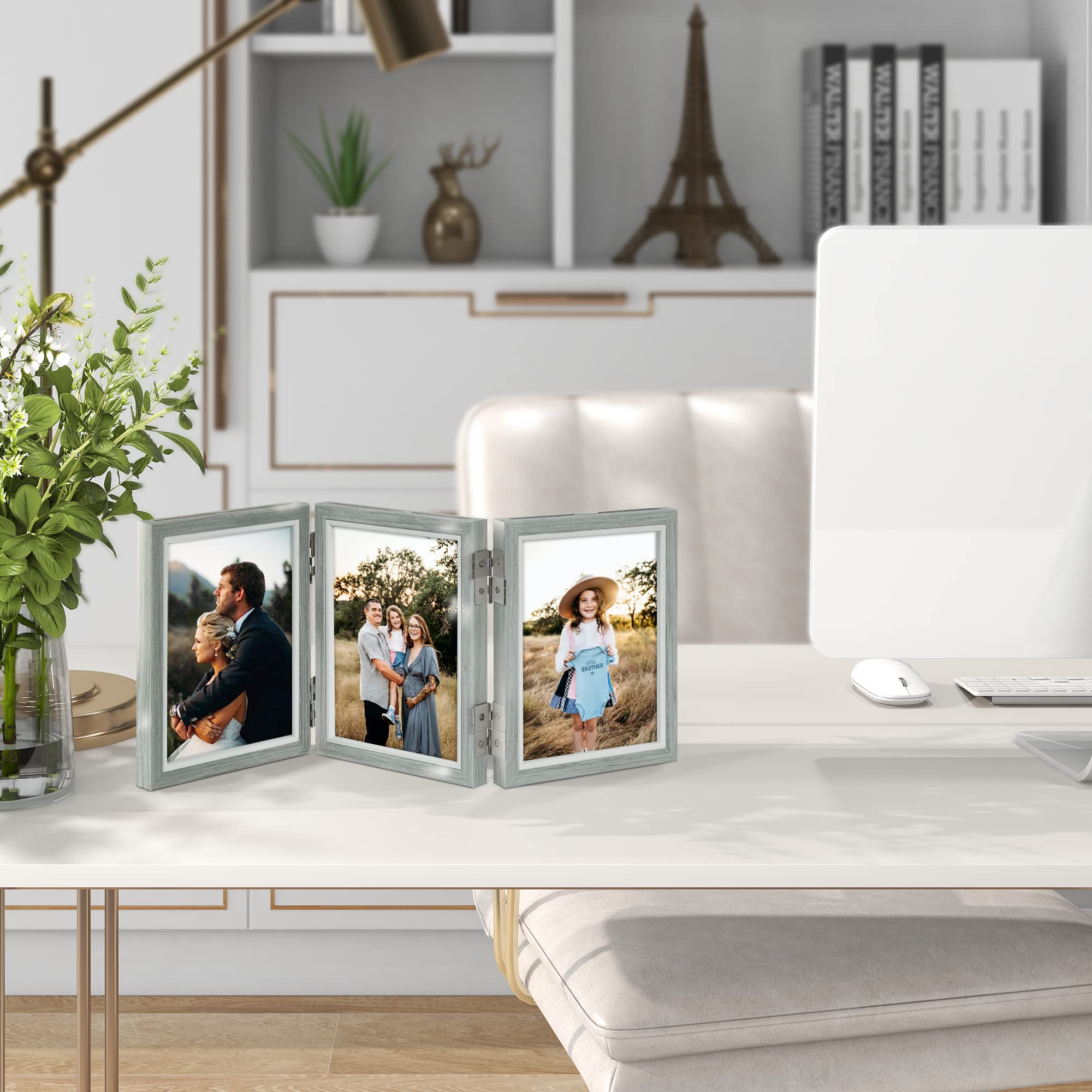 Afuly 7x5 Photo Frames Collage for Wall Multiple Picture Frames fit 6x4, 5x3, 3x3.5 Photo Grey Floating Frame with Double Sided